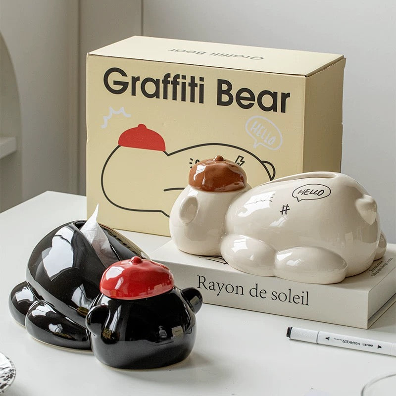 Adorable Bear Restaurant Tissue Box-black