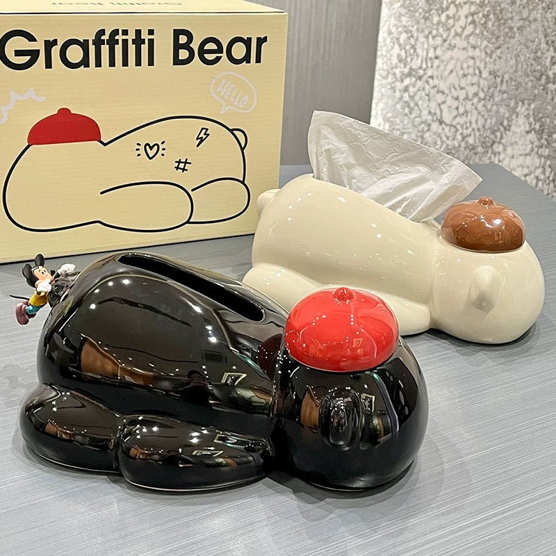 Adorable Bear Restaurant Tissue Box-black